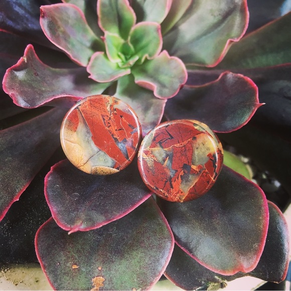 RawStoneandWood Jewelry - Handmade 5/8 16mm double flare red Picasso Jasper stone plugs